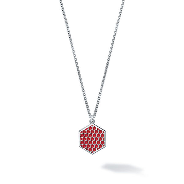 Red Enamel and Sterling Silver Hexagon Medallion