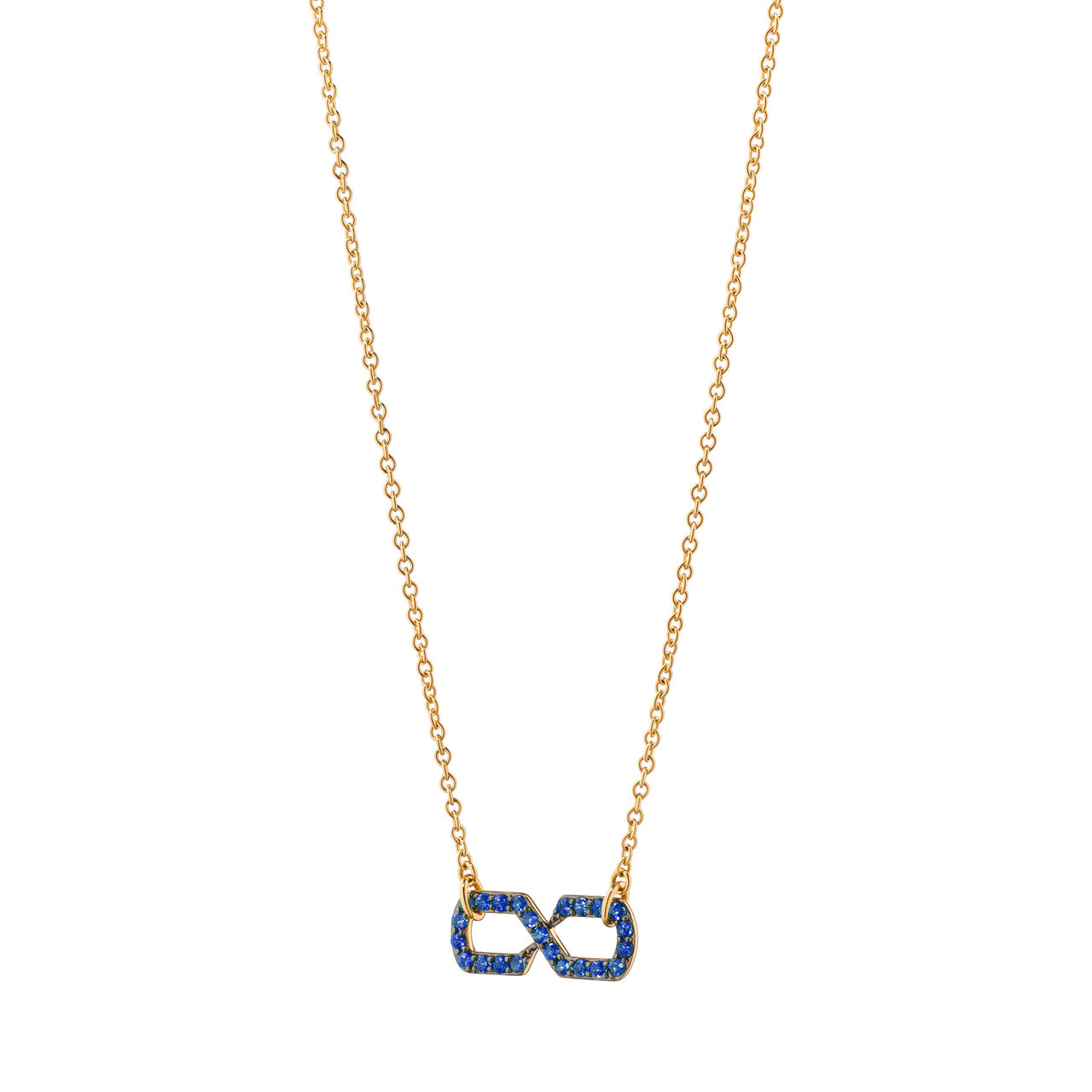 Infinite & Boundless Yellow Gold and Blue Sapphire Infinity Necklace image number 0