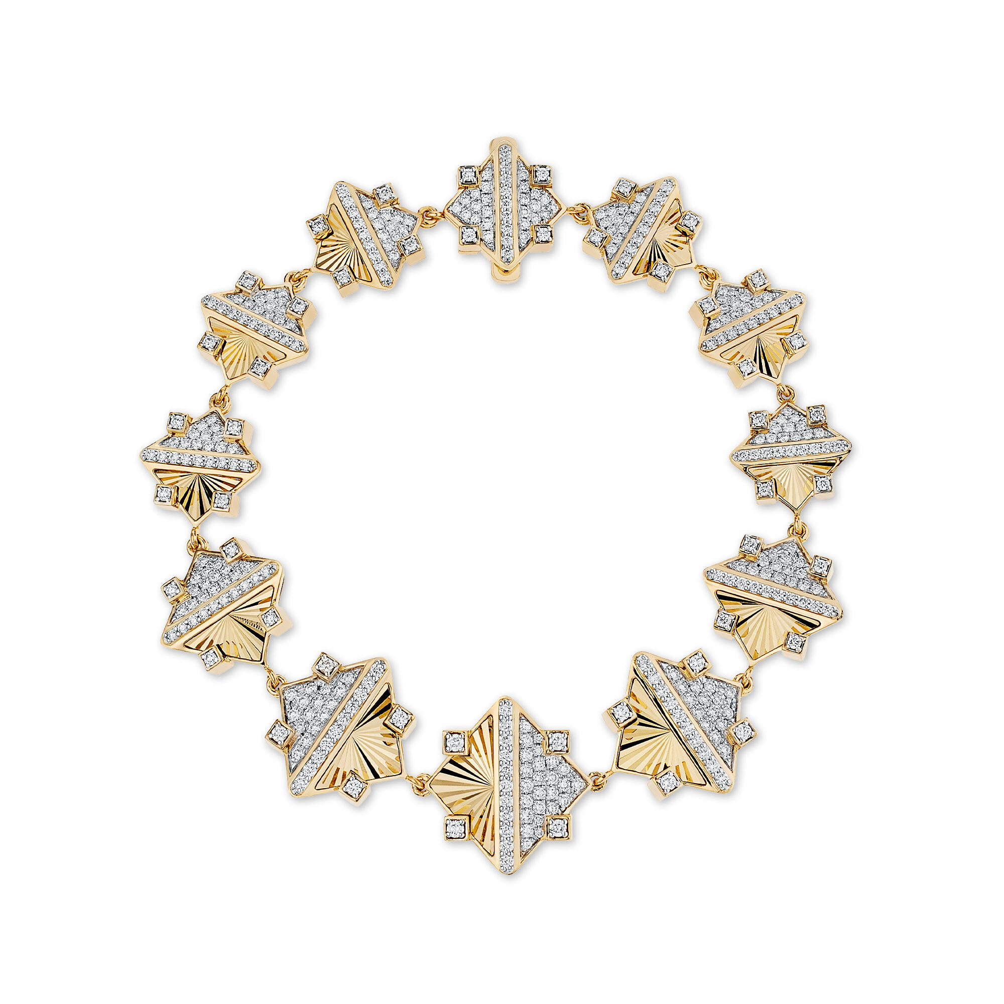 Exceptional Guilloché Yellow Gold and Diamond Bracelet