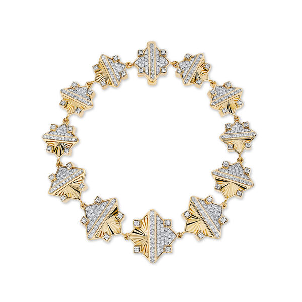 Exceptionnel bracelet en or jaune guilloché et diamants