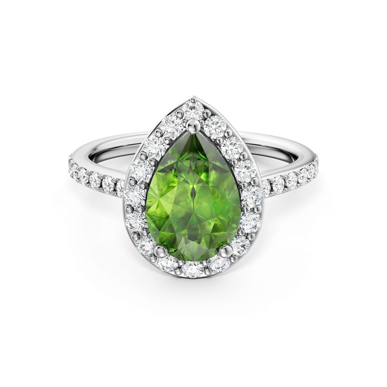 Birks Ros&eacute;e du Matin Pear-Cut Peridot Ring with Halo and Pav&eacute; Band image number 0