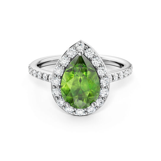 Birks Ros&eacute;e du Matin Pear-Cut Peridot Ring with Halo and Pav&eacute; Band image number 0