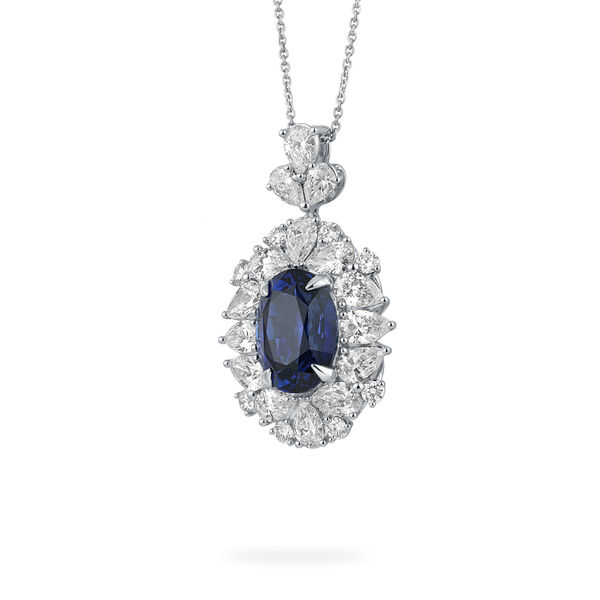 Sapphire Oval-Cut Pendant with Diamonds in White Gold