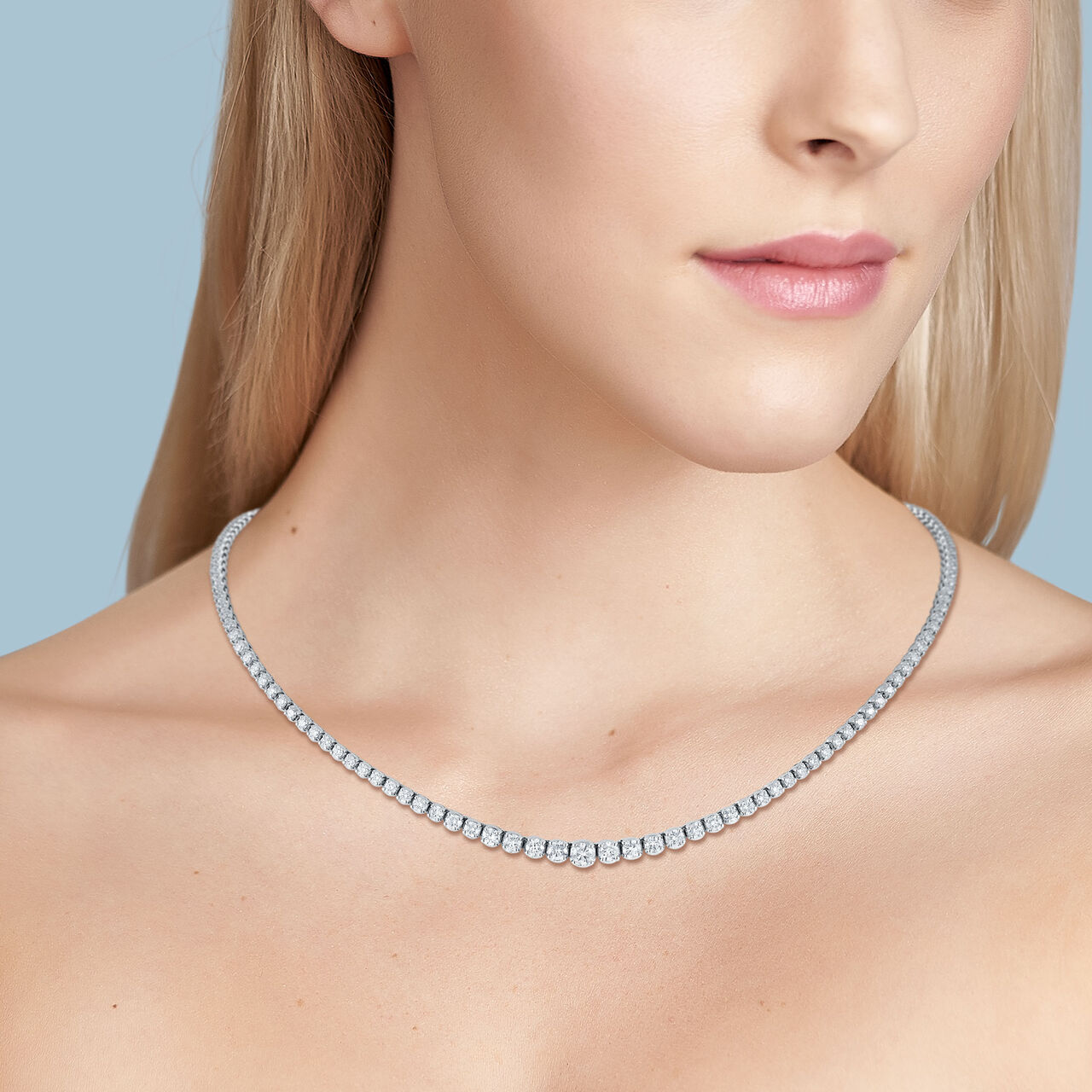 White Gold with Graduated Diamond Riviera Necklace image number 1