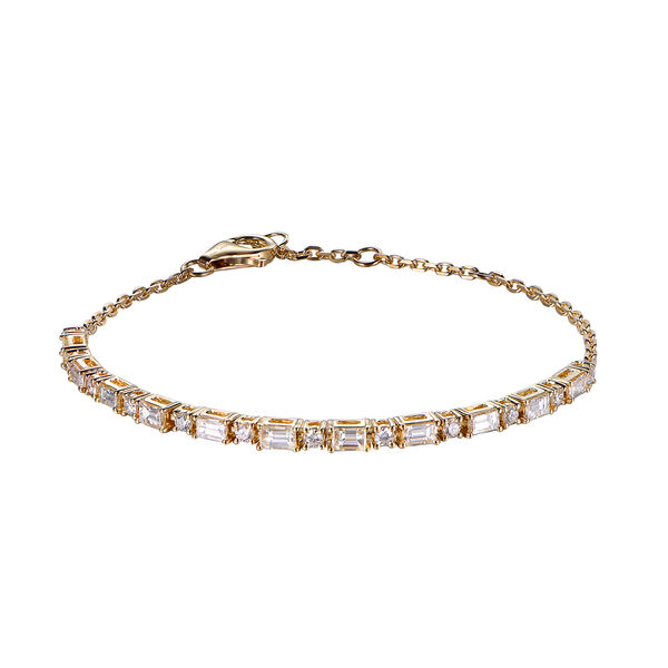 Yellow Gold Round and Baguette Diamond Bracelet
