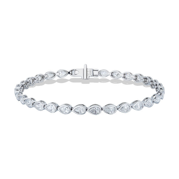 Bracelet en ligne de diamant en coupe poire en or blanc