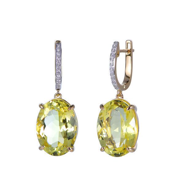Boucles d'Oreilles Quartz Citron Ovales en Or Jaune