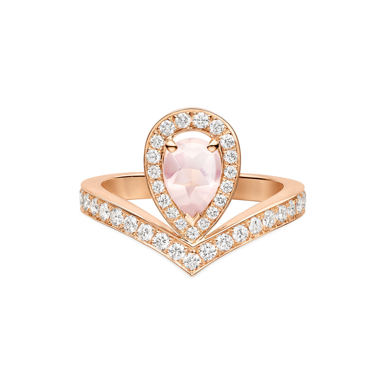 maison birks chaumet josephine aigrette rose gold pink quartz diamond pave ring 083678 image number 0