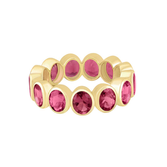 Oval Pink Tourmaline Bezel Eternity Ring image number 0