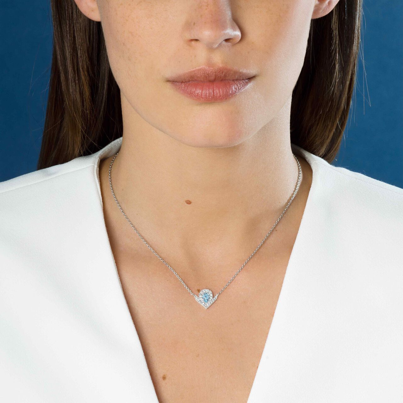 Chaumet Josephine Aigrette White Gold, Aquamarine and Diamond Pav&eacute; Pendant 851442 on Model image number 1
