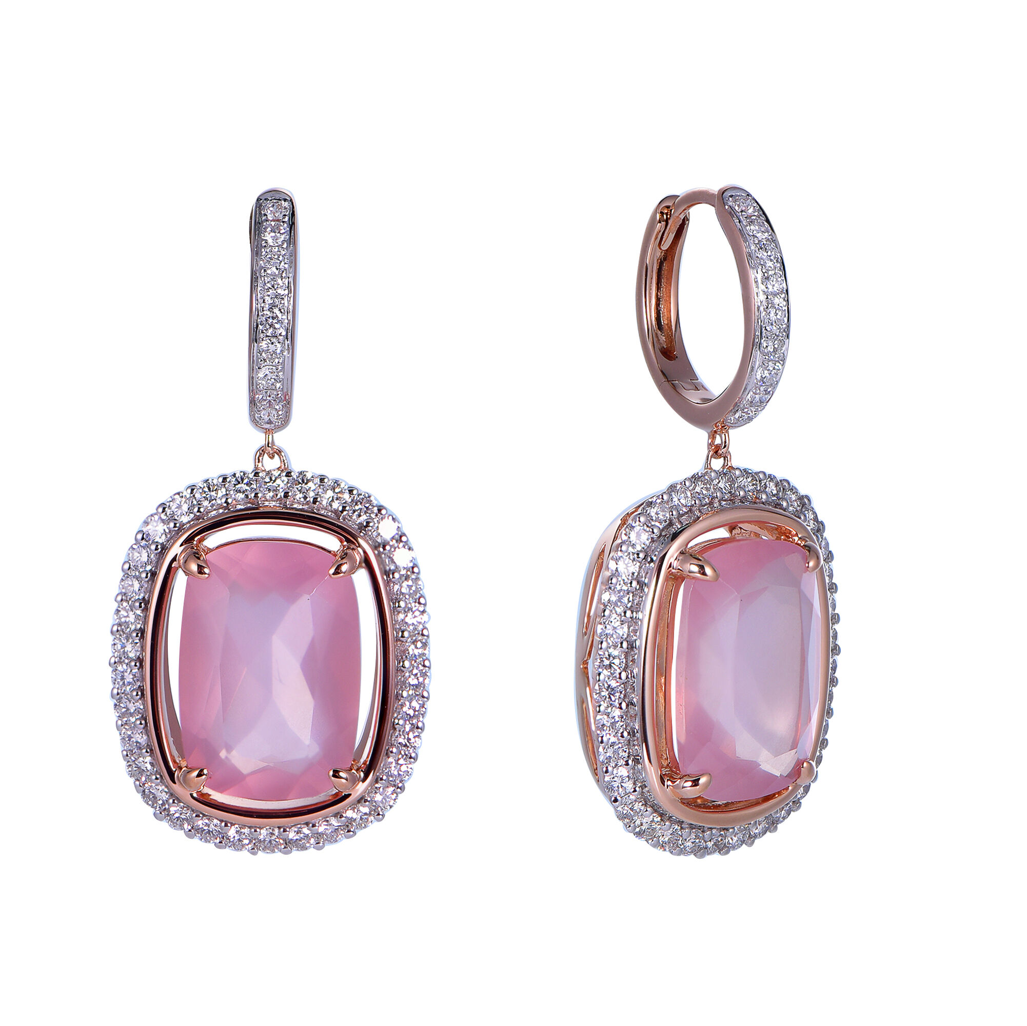 Rose Quartz Earrings in Rose Gold