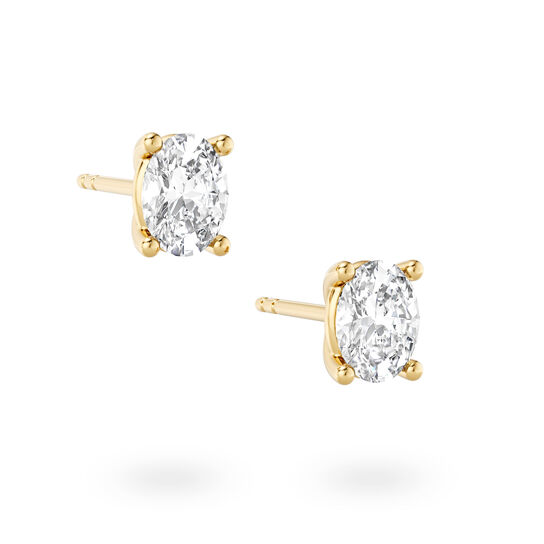 Birks Blue Boucles d'oreilles solitaires en diamant taille ovale en or jaune image number 2