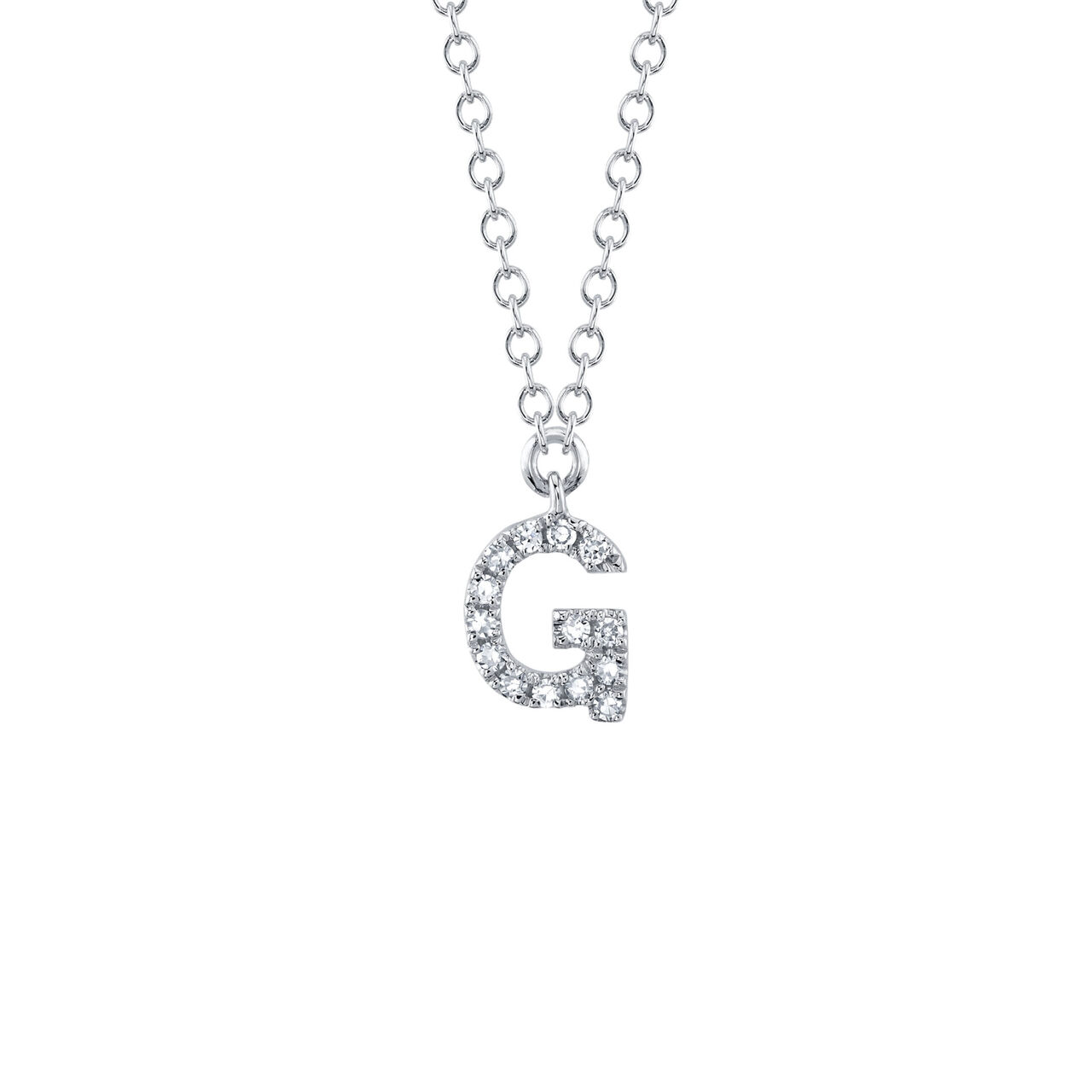Collier initiale lettre G en or blanc avec pavé de diamants image number 0