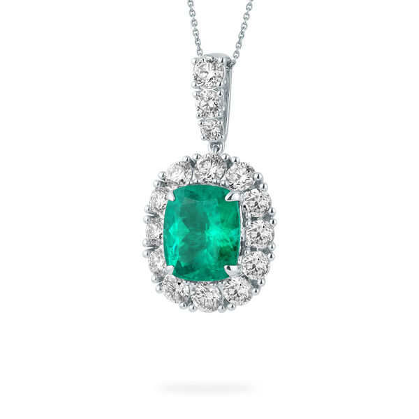 Emerald Cushion-Cut Pendant with Diamonds in White Gold