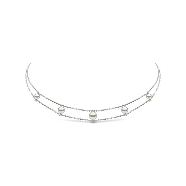 Collier ras de cou Trend en or blanc avec perles et diamants