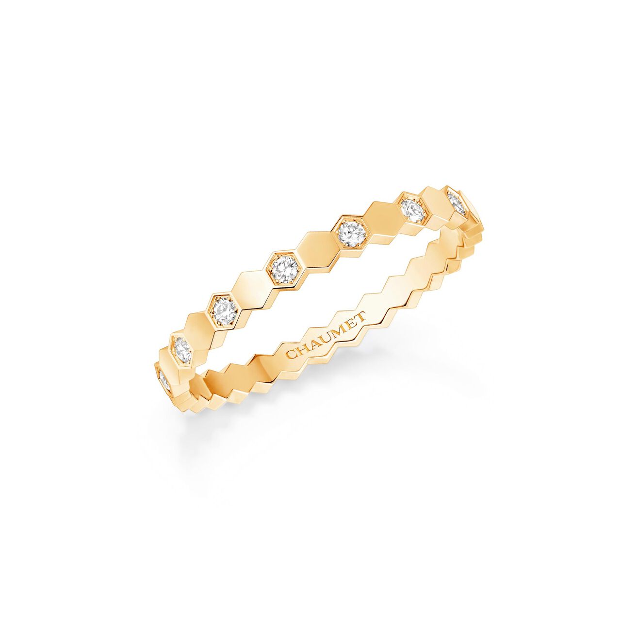 maison birks chaumet bee my love yellow gold diamond half pave ring 081932 image number 0