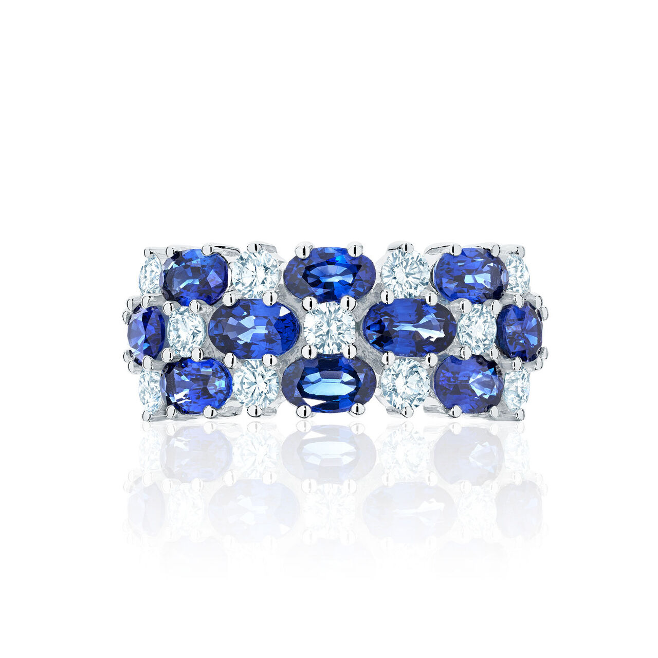Bijoux Birks Three Row 0.88Ct Diamond And 3.30Ct Sapphire Wedding Band In White Gold image number 0