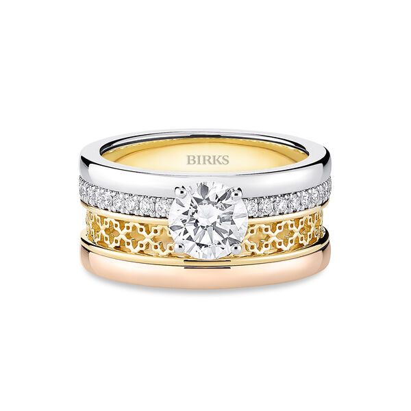 Bague de fiançailles en diamant solitaire, trio d'or