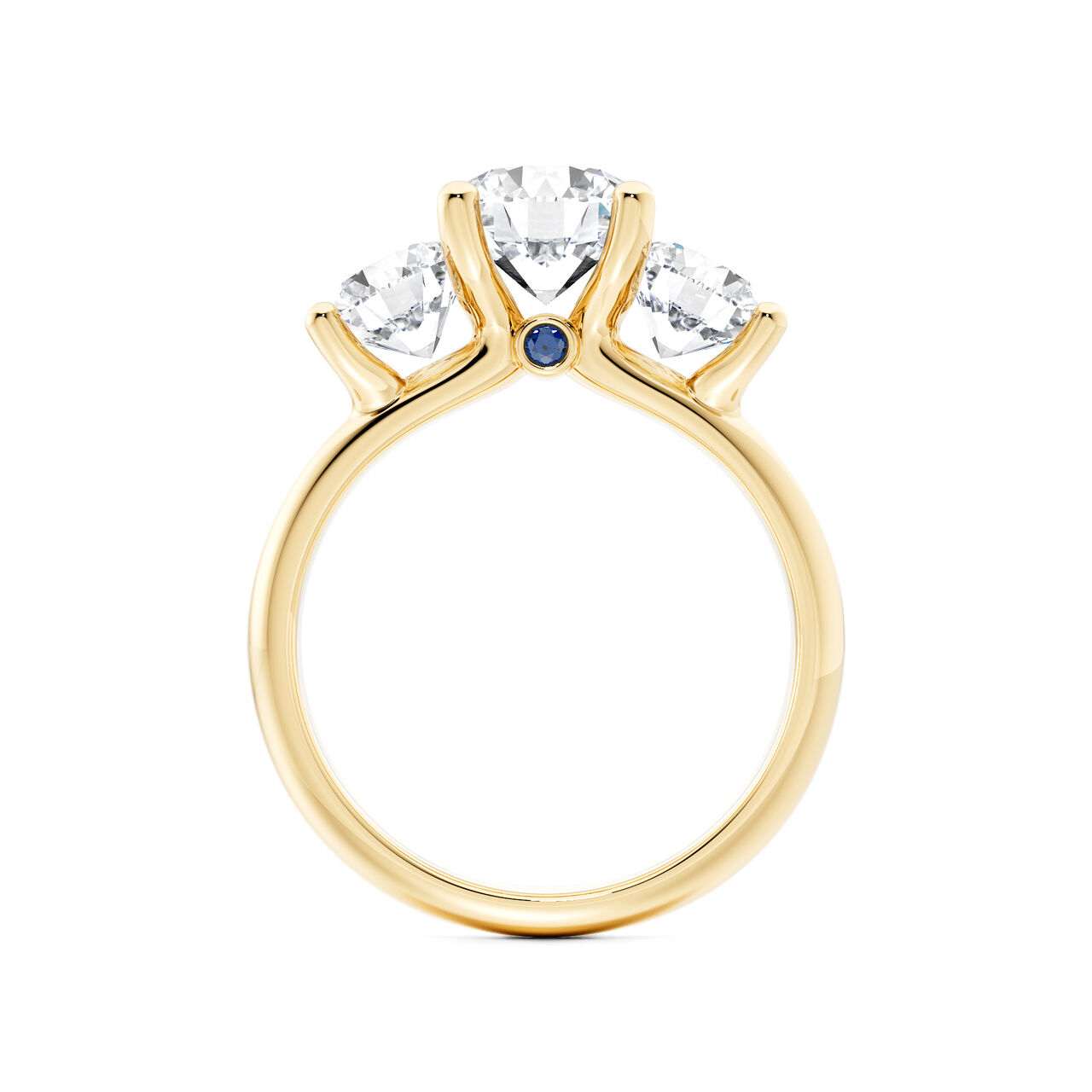 Birks Blue Yellow Gold Round Three-Stone Diamond Engagement Ring with Sapphire Accent image number 2