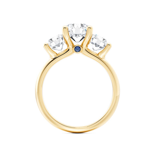 Birks Blue Yellow Gold Round Three-Stone Diamond Engagement Ring with Sapphire Accent image number 2