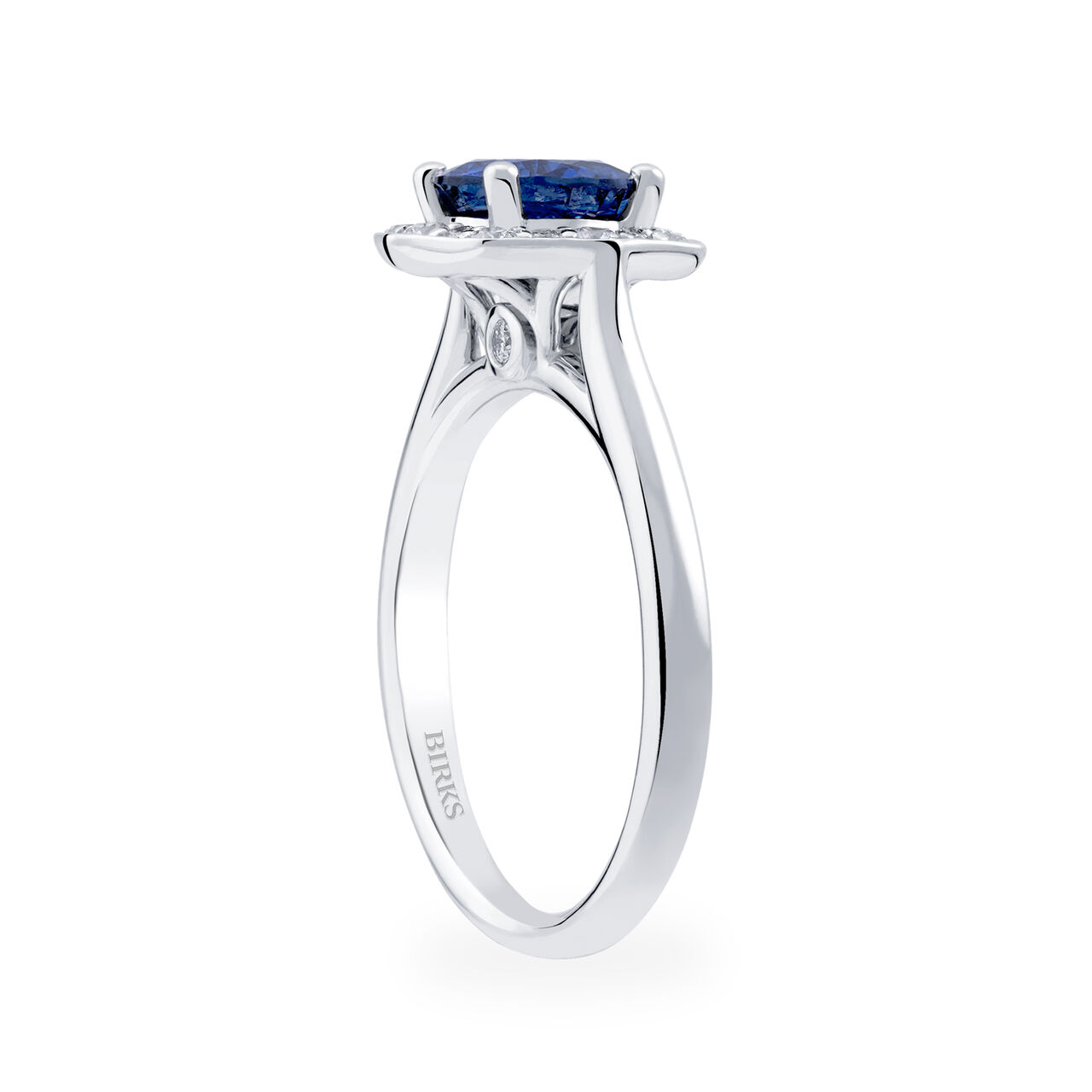 bijoux birks 1879 heirloom round solitaire sapphire engagement ring with halo image number 3