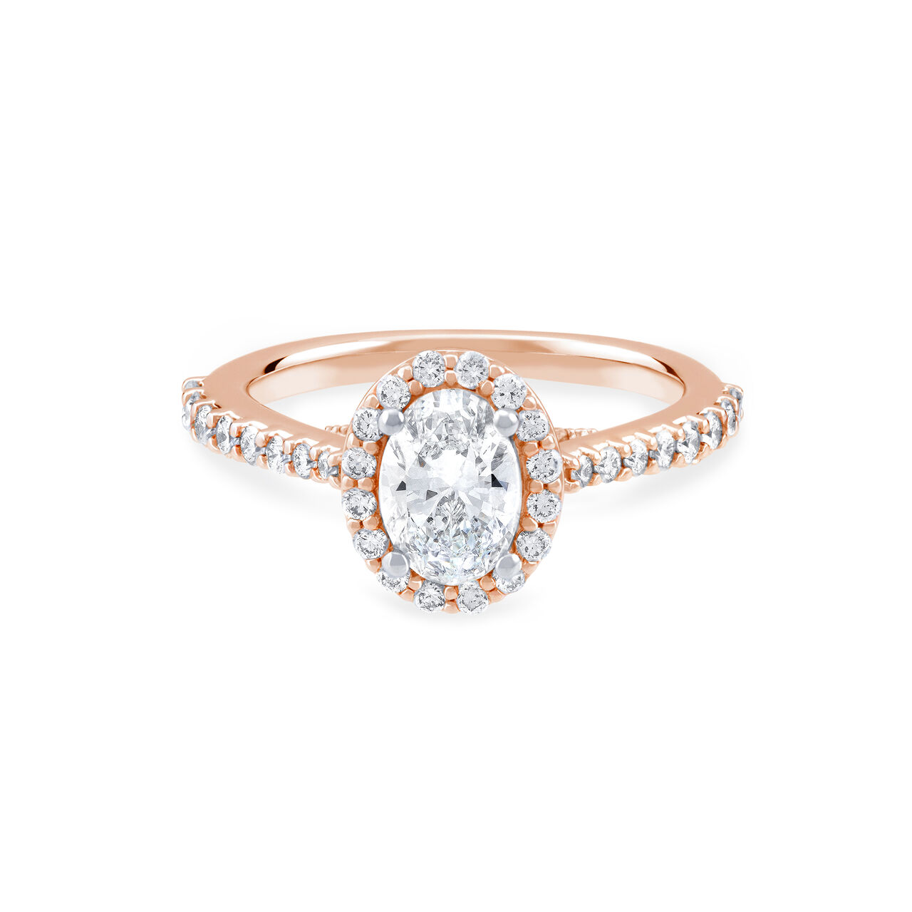 Bague de fiançailles à diamant ovale avec simple halo et anneau en platine orné de diamants image number 0