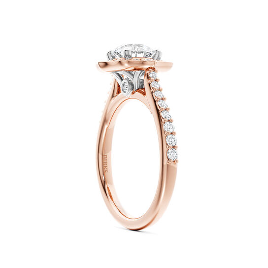 Birks 1879 Heirloom Round Solitaire Diamond Engagement Ring with Halo and Rose Gold Diamond Pav&eacute; Band image number 1