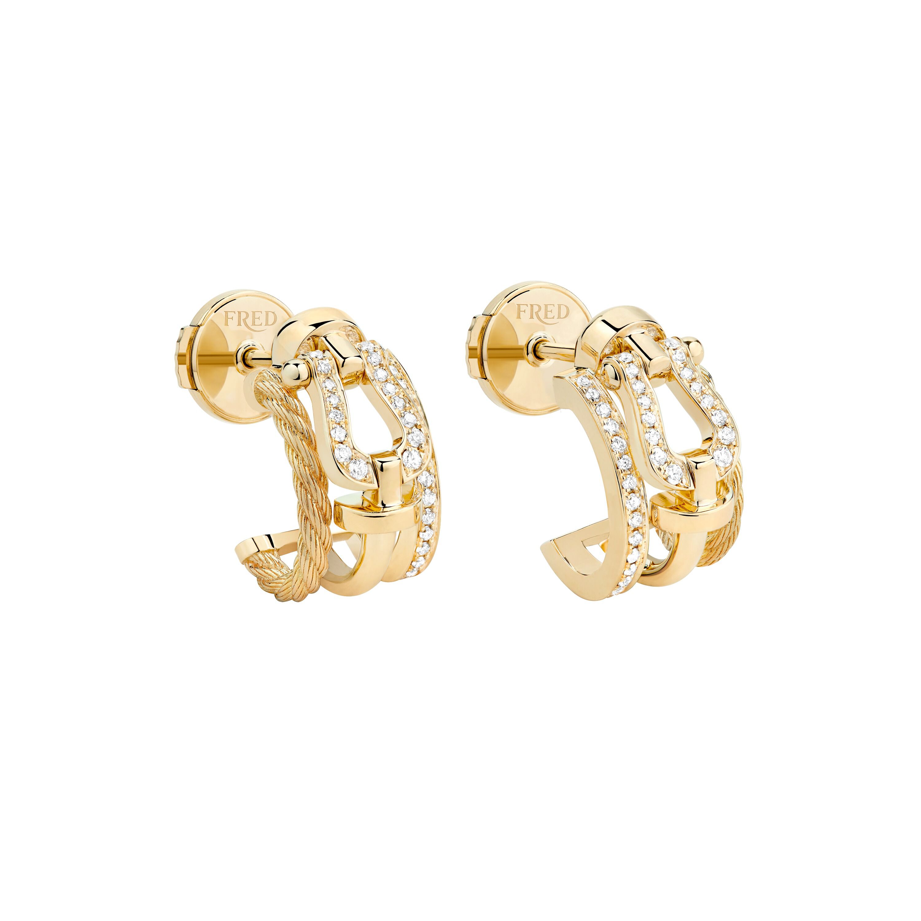Force 10 Rise Small Yellow Gold and Diamond Pavé Half Hoop Earrings