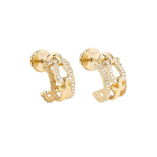 Fred Force 10 Rise Small Yellow Gold and Diamond Pav&eacute; Half Hoop Earrings 8B2006-000 image number 0