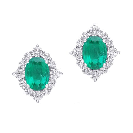 maison birks salon oval emerald diamond halo fancy earrings sg12185e 8x6 em front image number 0
