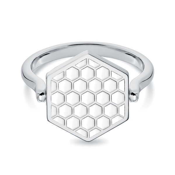 Hexagonal White Enamel Reversible Sterling Silver Ring