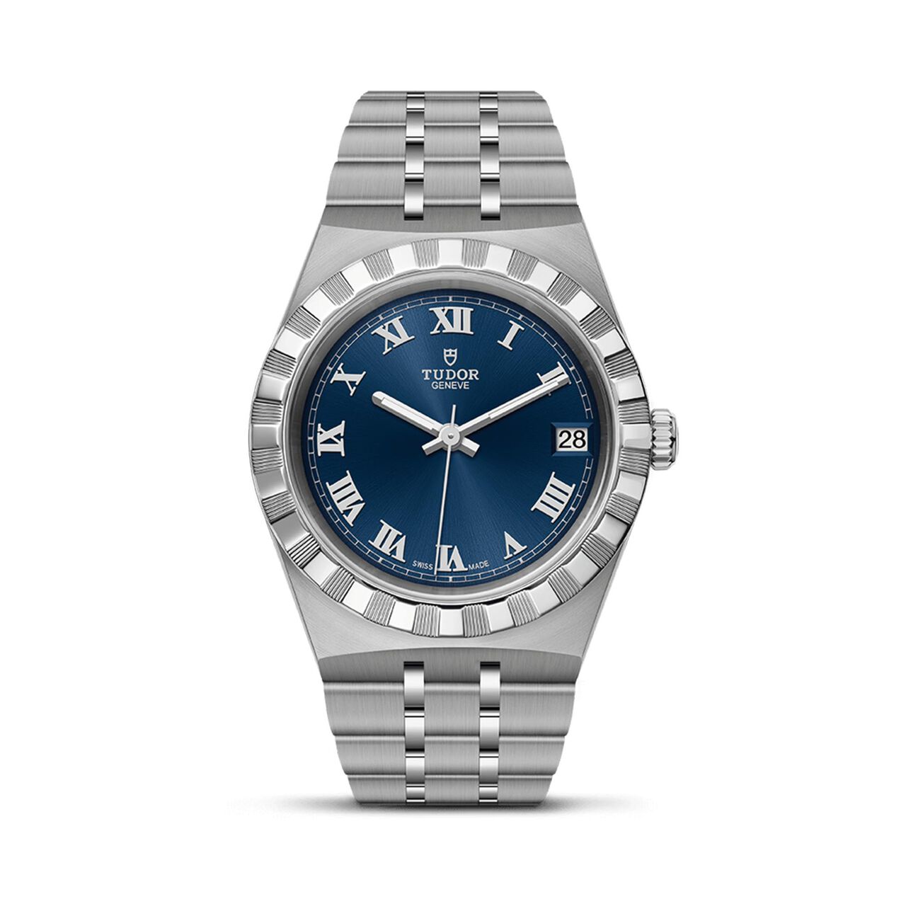 maison birks tudor royal 34 mm steel case blue dial steel bracelet m28400 0006 image number 0