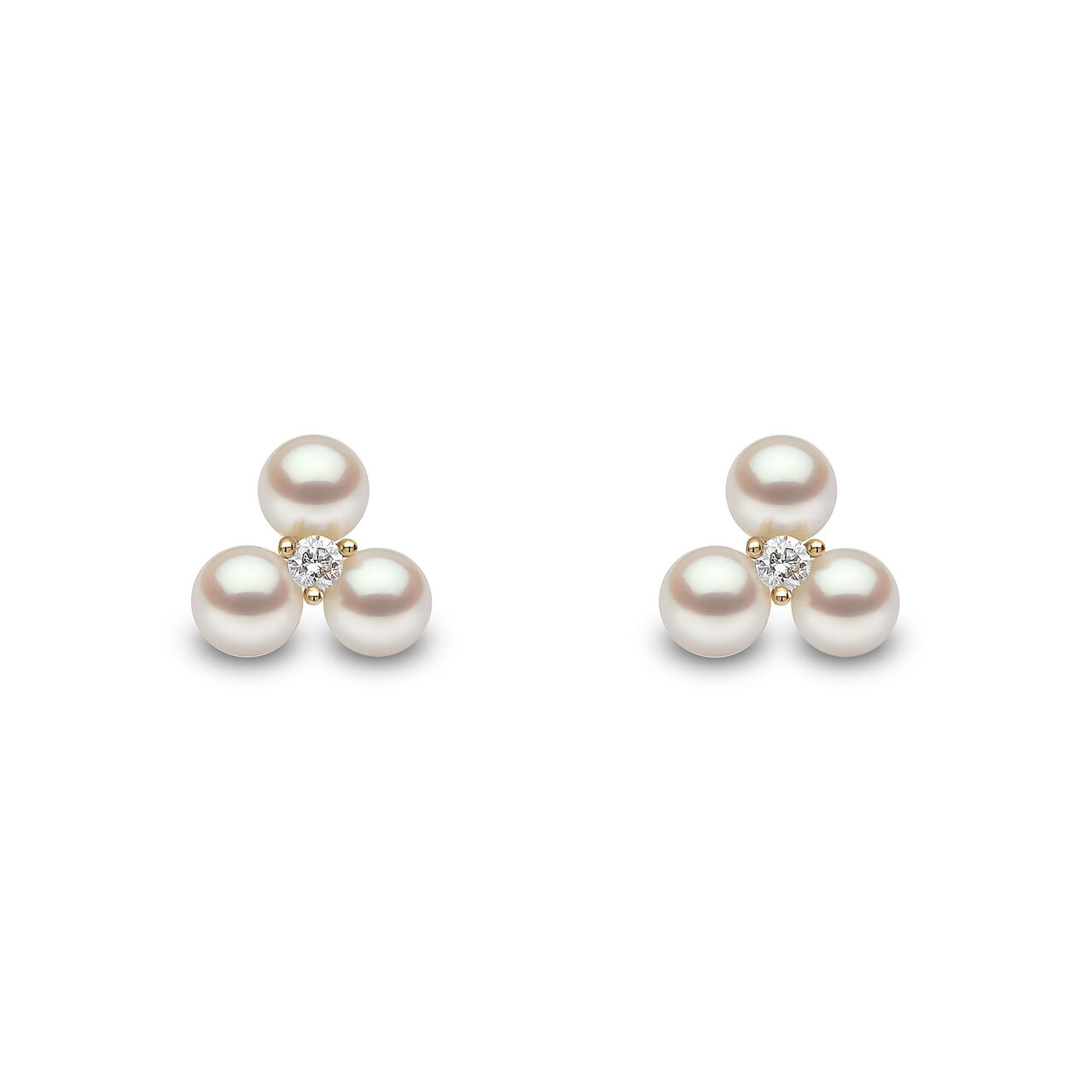 Sleek Yellow Gold Pearl and Diamond Stud Earrings image number 0
