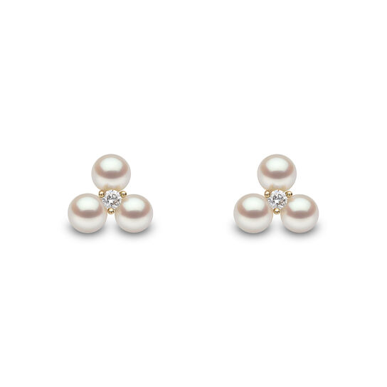 Sleek Yellow Gold Pearl and Diamond Stud Earrings image number 0