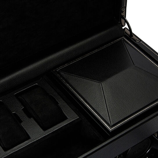 WOLF British Racing Black 2 Piece Watch Winder with Storage - Close Up image number 6