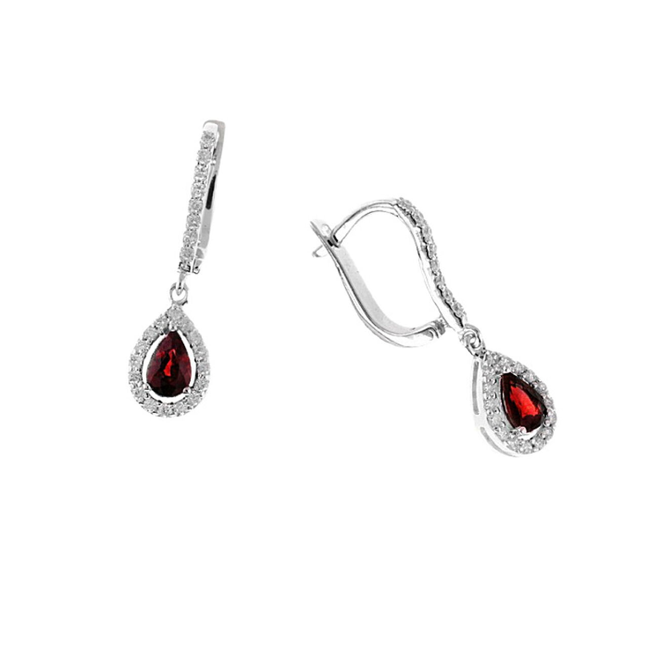 White Gold Drop Earrings with Pear-Shaped Rubies and Diamonds image number 0