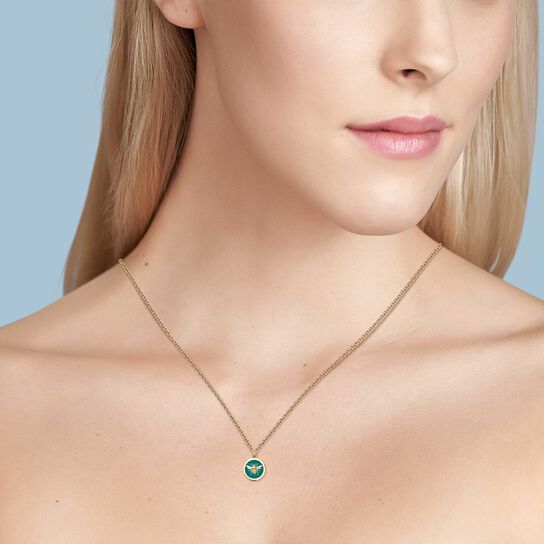 Bijoux Birks Bee Chic Small Teal Enamel And Yellow Gold Round Medallion on model image number 1