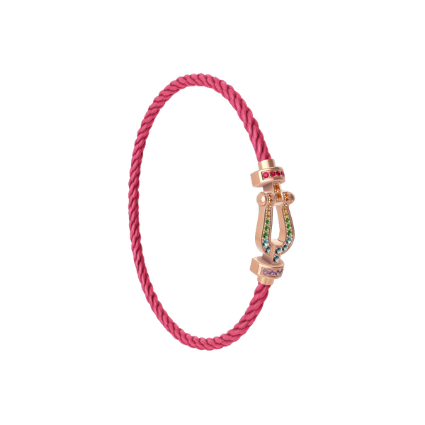 Bracelet cable Force 10 en or rose avec pavé pierres de couleur, modèle moyen