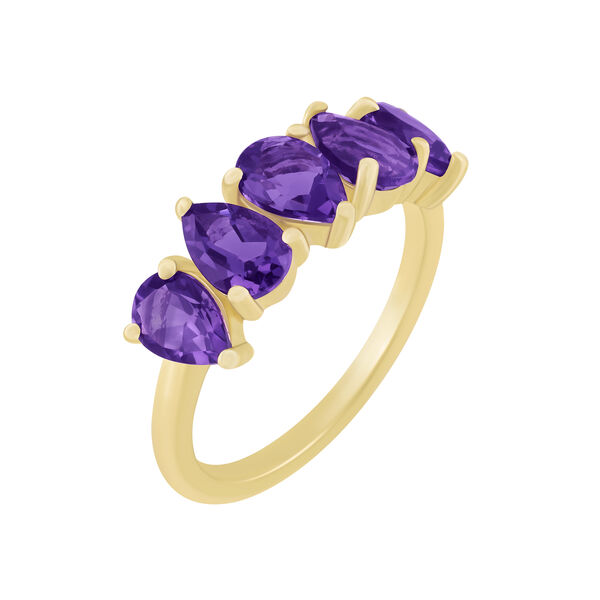 Bague &agrave; cinq pierres am&eacute;thyste, 1.56ct en or jaune.