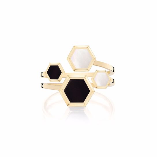 Birks Bee Chic bague en or jaune 18 carats avec nacre et onyx image number 0