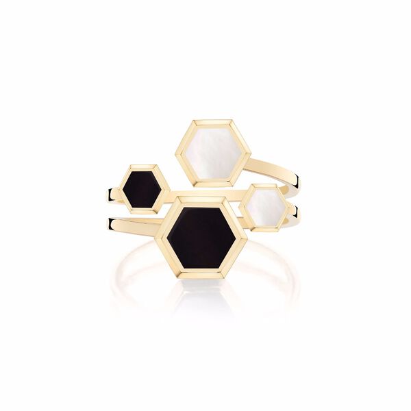 Bague en or jaune avec nacre et onyx