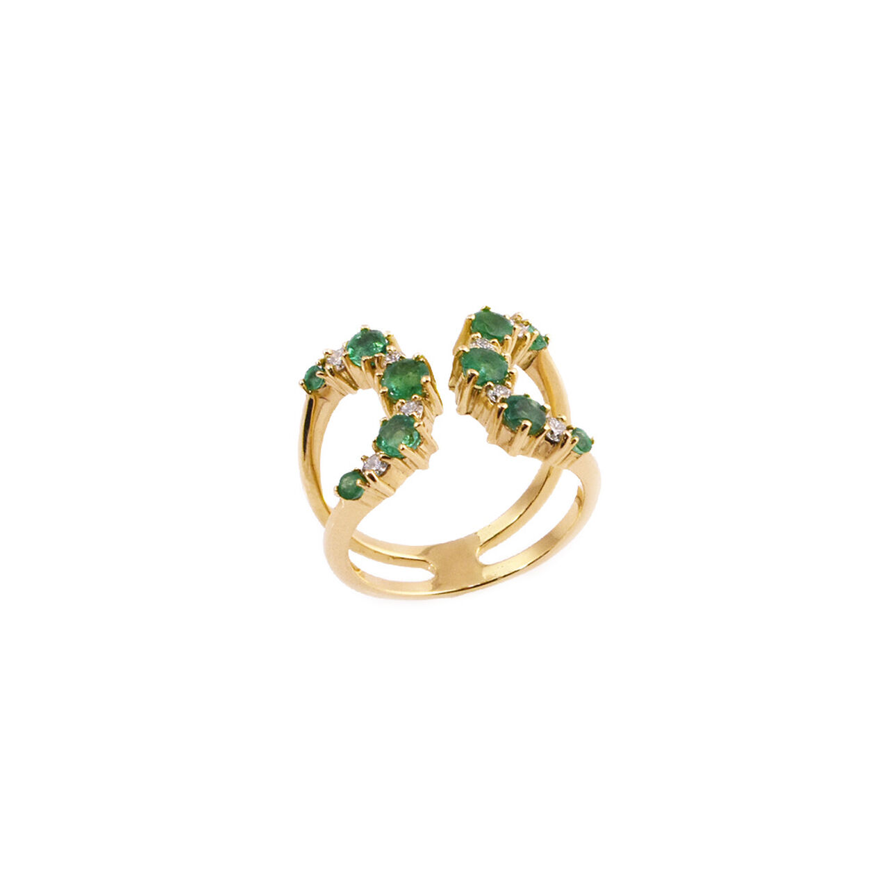 Yellow Gold Emerald and Diamond Open Ring image number 0