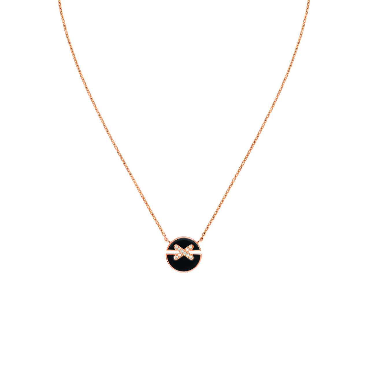 maison birks chaumet jeux de liens harmony small rose gold onyx diamond necklace 084426 image number 0