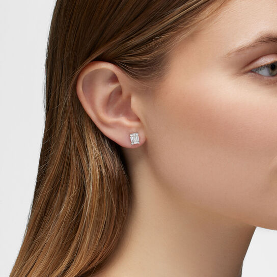 Birks Essentials White Gold Diamond Cluster Earrings 450018643124 on Model image number 1