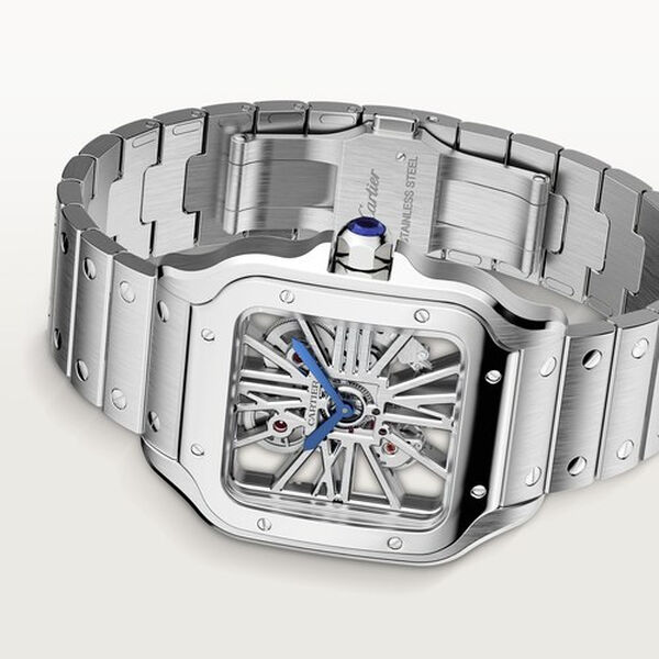 Santos de Cartier Skeleton 40 mm manuelle en acier inoxydable, grand modèle