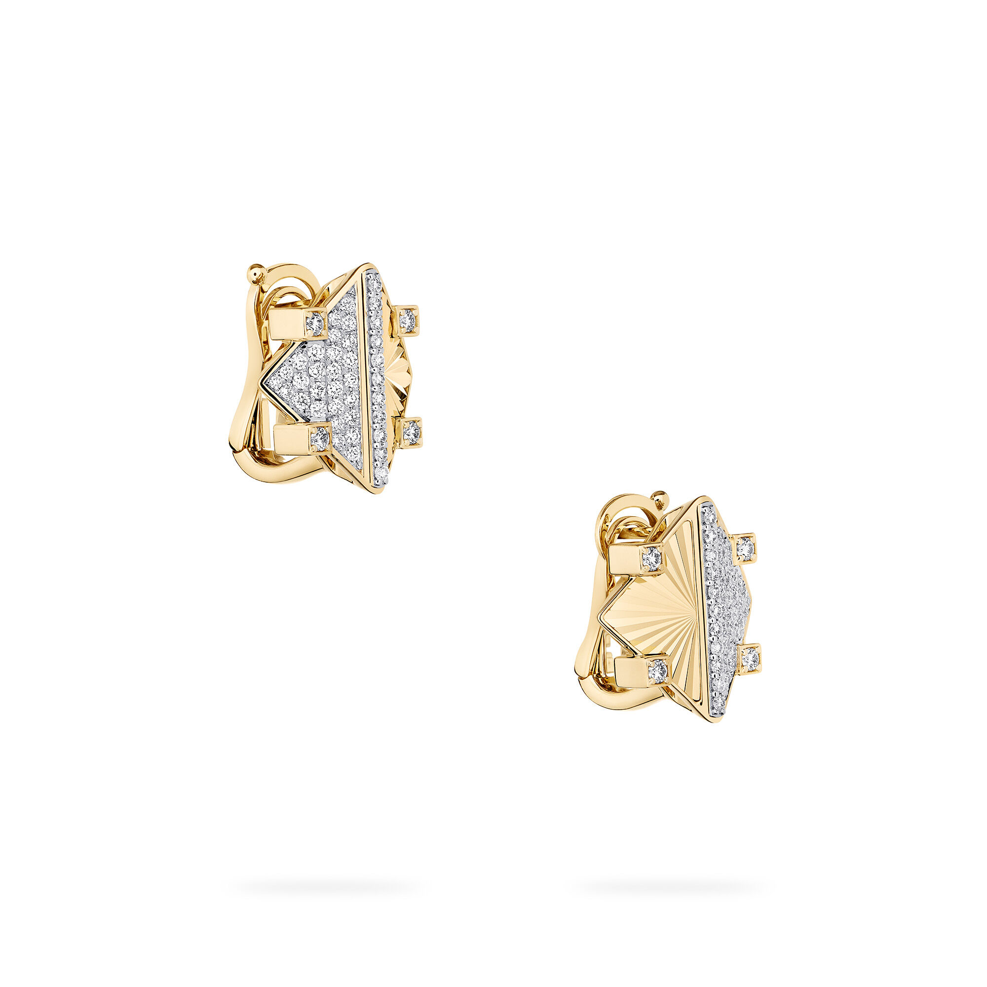 Exceptional Guilloché Yellow Gold and Diamond Stud Earrings