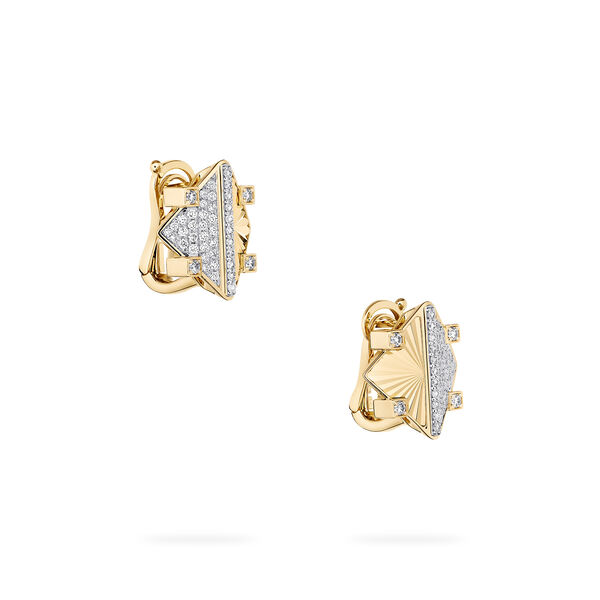 Exceptionnelles boucles d'oreilles en or jaune guilloché et diamants