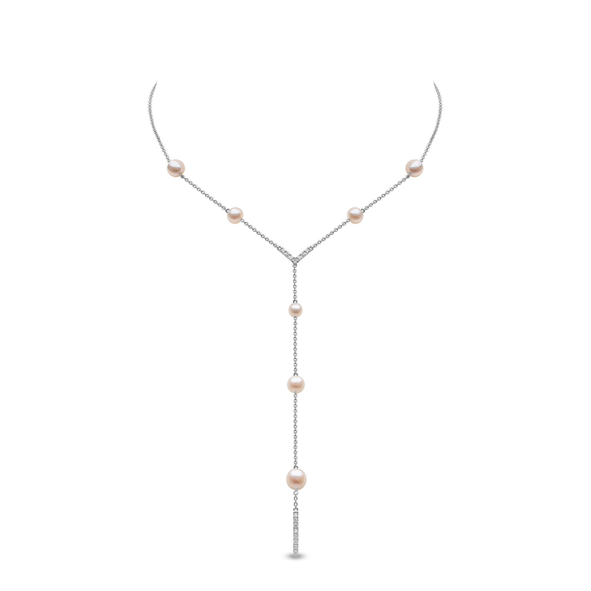 Trend White Gold Pearl and Diamond Necklace | Yoko London