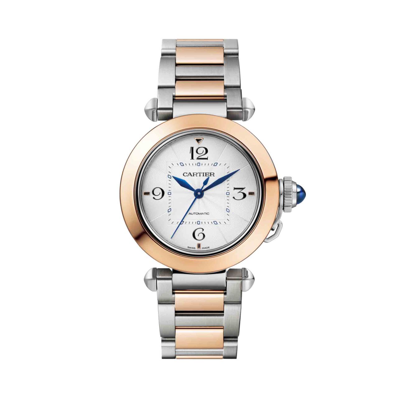 pasha cartier automatic 35 rose gold steel w2pa0008 front steel image number 0