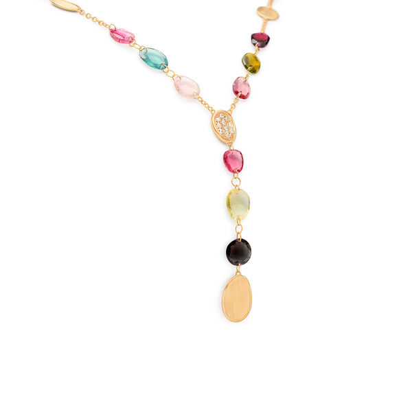 Collier lasso Lunaria en or jaune avec diamants et Tourmalines